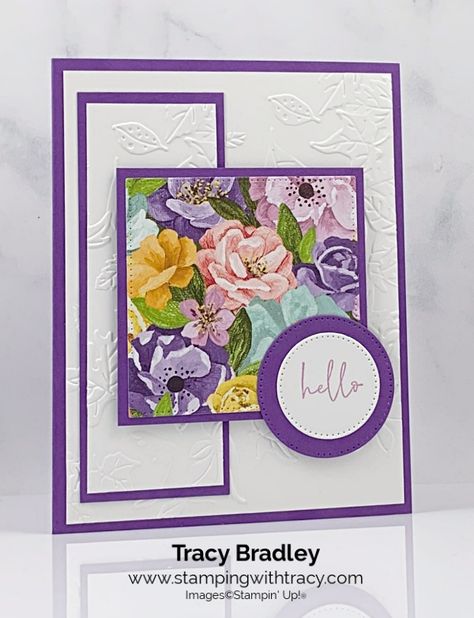 Stampin' Up! Hues of Happiness Designer Series Paper - Stamping With Tracy Soft Seedlings, Happiness Abounds, Designer Paper Cards, Card With Flowers, Card Decoration, Hello Cards, Making Greeting Cards, Spring Cards, Embossed Cards