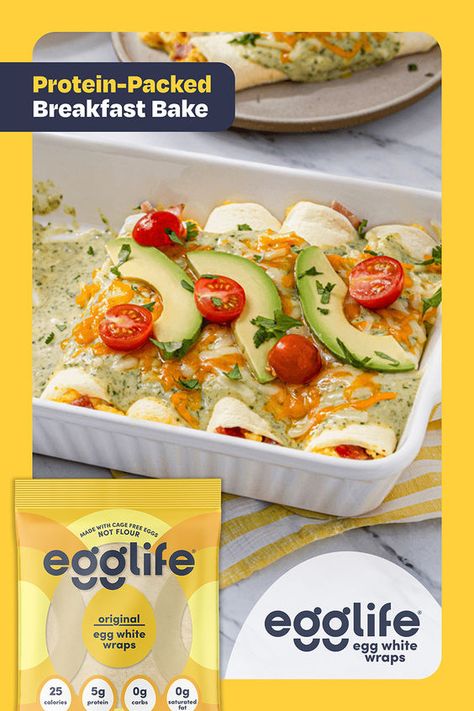 Swap traditional tortillas for protein-packed egglife egg white wraps to make this easy and delicious enchilada breakfast bake! Low-carb and keto-friendly to feed the whole family. Egg Wrap Breakfast, Wrap Breakfast, Egg White Wraps, Breakfast Hack, Packed Breakfast, Enchilada Bake, Breakfast Enchiladas, Lunch Healthy, Gluten Free Breakfast