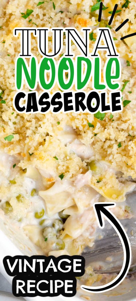 Tuna Noodle Casserole. An easy dinner casserole made with egg noodles, canned tuna, peas, and cream of mushroom soup that is easy to make and perfect for dinner. Egg Noodles And Tuna Recipes, Egg Noodle Tuna Casserole Recipes, Low Calorie Tuna Noodle Casserole, Tuna Casserole Without Cream Of Mushroom, Tuna And Noodles Easy, One Pot Creamy Tuna Noodle Casserole, Tuna Noodle Casserole With Cream Of Mushroom Soup, Tuna Noodle Casserole Small Batch, Casserole Recipes Tuna