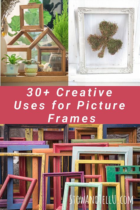 Painted Wooden Picture Frames, Picture Frame Upcycle, Repurpose Picture Frames Diy, Repurposed Jars, Repurpose Picture Frames, Upcycle Frames, Upcycled Picture Frames, Picture Frame Projects, Picture Frame Collage