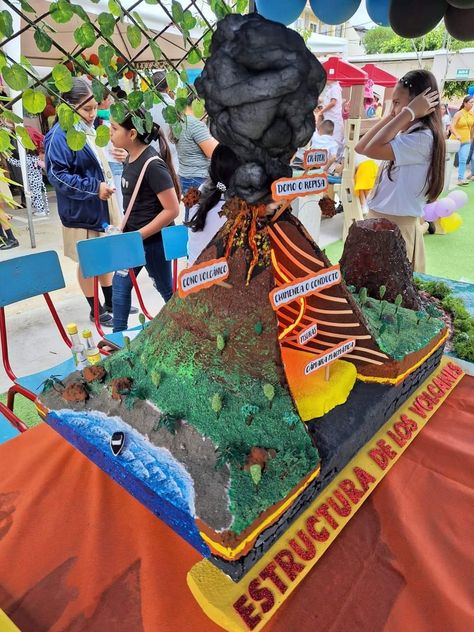 Volcano Diorama Science Projects, Volcano Art Project, How To Make A Volcano, Volcano Project Ideas, Volcano Model Project, Volcano Project For Kids, Volcano Science Fair Project, Volcano Diorama, Diy Volcano Projects