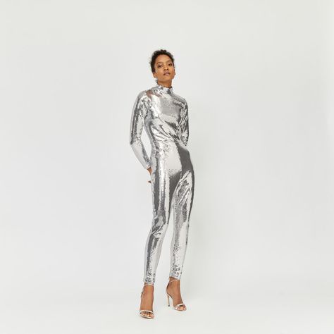 Sequin Catsuit, Black Jumpsuits, Silver Outfits, Denim Jumpsuits, Metal Clothing, Silver Colour, Floral Jumpsuit, Going Out Outfits, Mode Fashion