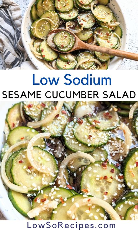 Low Sodium Sesame Cucumber Salad Low Salt Lunch Ideas, Low Sodium Cardiac Diet Recipes, Low Sodium One Pan Meals, Heart Healthy Meals Low Sodium, Dash Diet Meals, Low Sodium Sides, Low Sodium Vegetarian Recipes, Easy Low Sodium Meals, Low Sodium Side Dishes