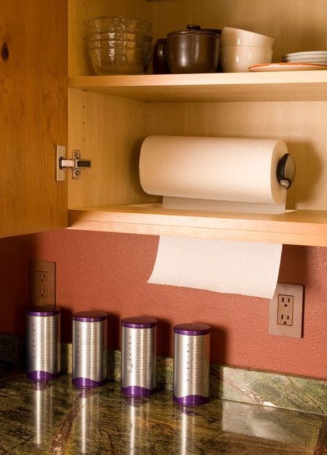 how to hide paper towel holder Hidden Kitchen, Kitchen Paper Towel, Diy Kitchen Storage, Daycare Crafts, Kitchen Storage Solutions, Towel Storage, Crafts Paper, Paper Towels, Kitchen Remodel Idea