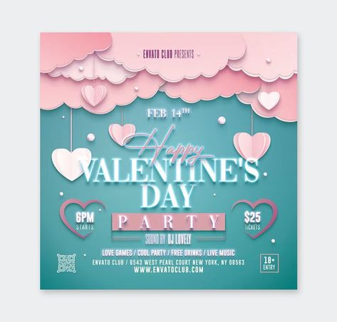 Happy Valentine Day Party Flyer Template PSD Valentine's Day Poster Design, Day Party Flyer, Valentines Day Post, Valentine Poster, Valentines Illustration, Valentines Day Poster, Valentines Games, Graphic Design School, Valentines Inspiration