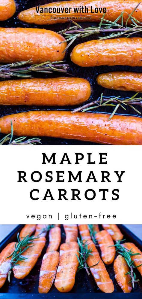 Simple yet satisfying, these Roasted Maple Rosemary Carrots are the side dish that's suitable for everyone: it's vegan, vegetarian and gluten-free! #govegan #easyveganrecipes #veganglutenfreerecipes #veganchristmasrecipes #vegansidedishesforchristmas Rosemary Vegan Recipes, Gluten Free Veggie Side Dishes, Vegan Thanksgiving Sides Veggies, Rosemary Recipes Vegetarian, Vegan Gluten Free Thanksgiving, Vegan Christmas Appetizers, Gluten Free Vegetarian Appetizers, Gluten Free Thanksgiving Sides, Rosemary Carrots