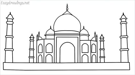 How to draw a taj mahal step by step for beginners Taj Mahal Outline, Taj Mahal Sketch, Sketch Drawing Easy, Taj Mahal Drawing, Easy Drawing Pencil, Taj Mahal Art, Drawing S, Temple Drawing, Easy Animal Drawings