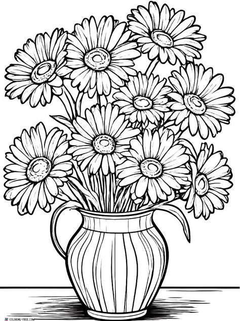 Artistic Wild Flowers Coloring Pages - Daisies in a vase hold a special place in my heart, both for their timeless beauty and the joy they bring to any space. Gently cut... Daisies In A Vase, Flower Colouring, Flowers Coloring Pages, Printable Flower Coloring Pages, Flowers Coloring, Heart Coloring Pages, Dragon Coloring Page, Summer Coloring Pages, Thanksgiving Coloring Pages