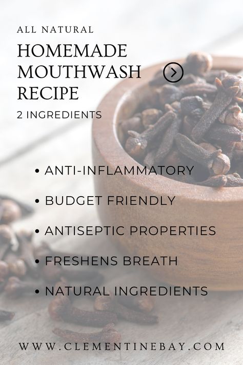 Click here to get the printable homemade mouthwash recipe. Clove Mouthwash Recipe, Homemade Mouthwash Recipes, Clove Mouthwash Diy, Clove Mouthwash, Mouthwash Recipe, Diy Mouthwash, Cloves Benefits, Homemade Garden Decorations, Homemade Mouthwash