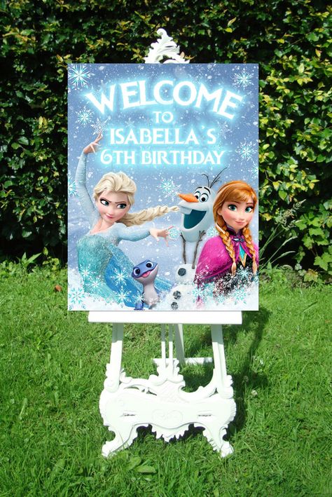 Frozen Welcome Sign, Frozen Table Centerpieces, Frozen Party Printables, Frozen Birthday Decorations, Frozen 3rd Birthday, Frozen Crafts, Disney Frozen Birthday Party, Disney Frozen Birthday, Frozen Themed Birthday Party