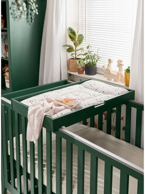 Green Nursery Furniture, Forest Green Nursery, Tiny Nursery, Baby Corner, Nursery Furniture Collections, Small Nurseries, Baby Room Inspiration, Green Nursery, Baby Cot