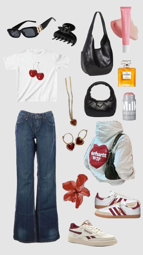 #outfit #outfitinspo #outfitinspiration #fitinspo #cherry #red #redaesthetic #redoutfit #sambas #reebok #milk #summerfridays Reebok Outfit, Summer Fridays, Red Outfit, Red Aesthetic, Cherry Red, Fitness Inspo, Outfit Inspirations, Cherry, Milk