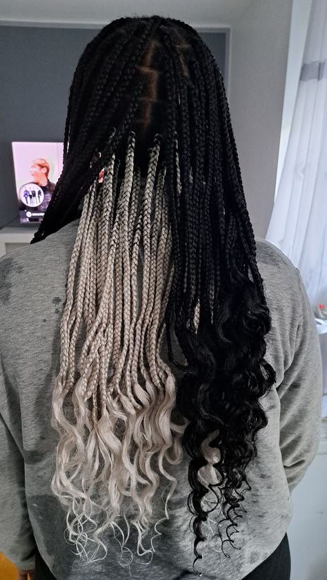 Box Braids Peekaboo Color Blonde, Black And Blonde Box Braids Peek A Boo, Knotless Box Braids Peekaboo, Blonde And Black Hair Braids, Skunk Box Braids, White Peekaboo Braids, Black Braids With Blonde Highlights, Pikaboo Braids, Black Blonde Braids