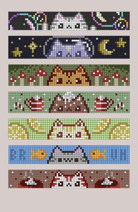 The cute cats Tapestry Cat Pattern, Perler Bead Patterns Cat, Cat Pixel Grid, Cat Pixel Art Grid, Cat Perler Bead Patterns, Cat Tapestry Crochet, Simple Perler Bead Patterns, Cat Scarf Pattern, Crochet Grid Patterns