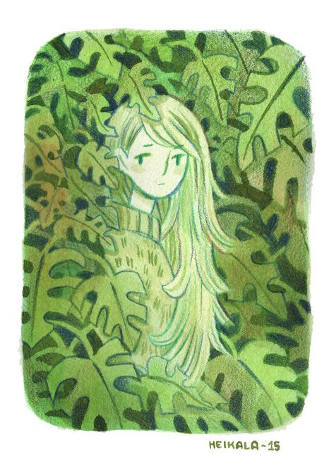 A girl in the jungle by heikala Color Pencil Illustration, Jungle Illustration, Posca Art, Explainer Video, In The Jungle, Arte Sketchbook, Color Pencil Art, Art And Illustration, Fantasy Illustration