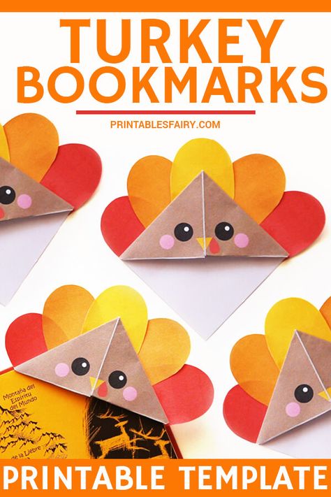 Paper Thanksgiving Crafts For Kids, Turkey Bookmark Craft, Printable Origami Templates, Easy Fall Paper Crafts, Thanksgiving Origami Easy, Thanksgiving Origami For Kids, November Kid Crafts, Fall Origami For Kids, Thankful Projects For Kids