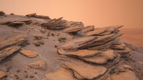 Someday, browsing some footage of rocks in Mars, I was impressed by the look of those, so I decided to make some. Thanks Curiosity! Rock Textures, Geology Rocks, Landscape Concept, Alien Planet, Desert Art, Alien Worlds, Biome, Landscape Scenery, Rock Formations