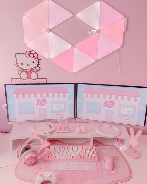 Maid Vtuber, Pink Pc Setup, Pink Setup, Pink Pc, Pc Decoration, Games Room Inspiration, Kawaii Room Ideas, Game Setup, Gaming Desk Setup