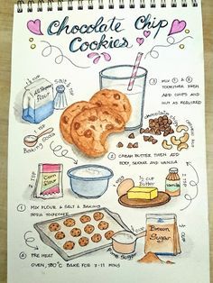 Baking Book Aesthetic, Recepice Ideas Sweet, Diy Recipe Book Ideas, Cookbook Drawings, Aesthetic Recipes Notes, Recipe Drawing Food Illustrations, Aesthetic Recipe Book, Cook Book Recipe, Cartoon Recipe