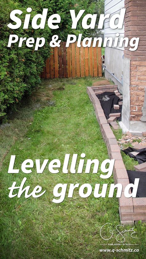 To tackle side yard landscaping (or any area really), the first step is often levelling the ground and prepping the area for what will be going on top (whether it’s pavers, stones, grass, etc!). Small Yard Landscaping, Side Yard Landscaping, Pathway Landscaping, Side Yards, Easy Landscaping, Landscape Plans, Home Landscaping, Small Yard, Landscaping Tips