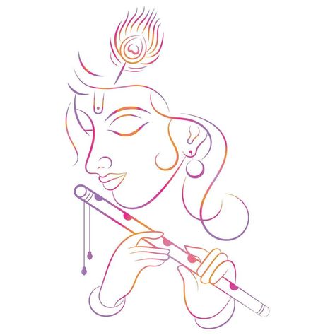 Easy Krishna Painting, Krishna Modern Art, Krishna Illustration, Modern Art Illustration, Krishna Tattoo, Scratch Book, Art Vector Illustration, Krishna Drawing, Color Drawing Art