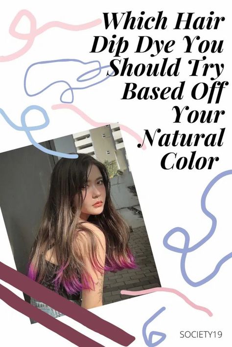 Which Hair Dip Dye You Should Try Based Off Your Natural Color Dipped Hair Tips Brunettes, Long Hair Dip Dye, How To Dip Dye Hair At Home, Dipped Hair Tips, Dip Dye Hair Brunette, Brown Hair With Blonde Ends, Subtle Purple Hair, Brown Hair Tips, Hair Dip Dye