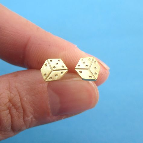 Rolling Dices Lucky Dice Shaped Allergy Free Stud Earrings in Goldhttps://goo.gl/e1NJ5f The Gambler, Lady Luck, Gambling Cake, Risk Taker, Gambling Tattoo, Gambling Party, Pin Up Tattoos, Free Earrings, Brass Charms