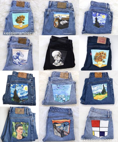 How to Paint On Jeans (5 steps with pictures) | Kessler Ramirez – Art & Travel Painted Clothes Diy, Denim Art, Diy Vetement, Custom Jeans, Jean Pockets, Painted Jeans, Denim Diy, Painted Denim, Painted Clothes