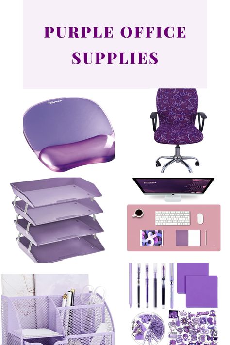 Purple Office Decor Ideas, Purple Home Office Decor, Pink And Purple Office Aesthetic, Lavender Desk Aesthetic, Purple Desk Accessories, Purple Cubicle Decor Ideas, Lilac Office Decor, Purple Office Decor Ideas Work Spaces, Lavender Office Decor