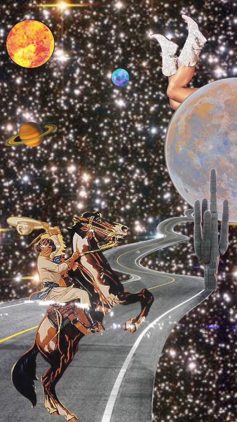 #cowgirl #vintage #aesthetic #outfitinspo #red #orange #retro #vibes #fyp #books #art Cowboys & Aliens, Cowgirl Vintage, Surreal Collage Art, Space Cowgirl, Orange Retro, Surreal Collage, Magazine Collage, Cowgirl Aesthetic, Cowgirl Birthday