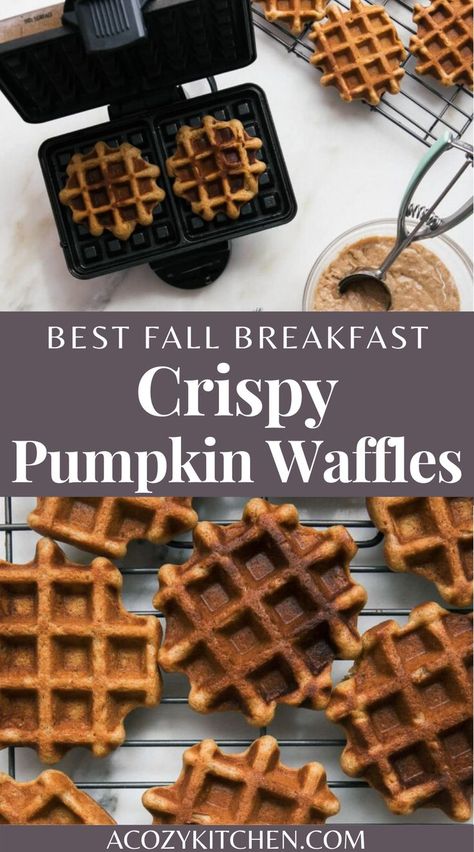 Pumpkin Waffles Recipe, Pumpkin Spice Waffles, Cozy Fall Recipes, Fall Fun Food, Recipe For Breakfast, Crispy Waffle, Pumpkin Waffles, Grab And Go Breakfast, Waffles Maker