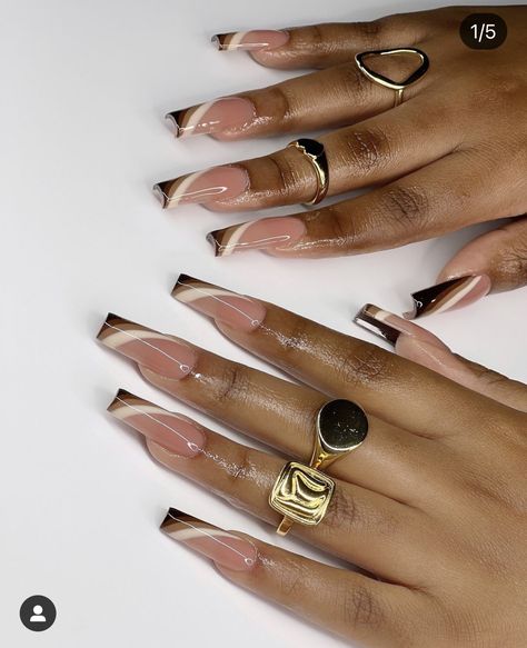 Brown Acrylic Nails, Brown Nails Design, Girly Acrylic Nails, Work Nails, Dope Nail Designs, Fall Acrylic Nails, Classy Acrylic Nails, Pretty Gel Nails, Long Acrylic Nails Coffin