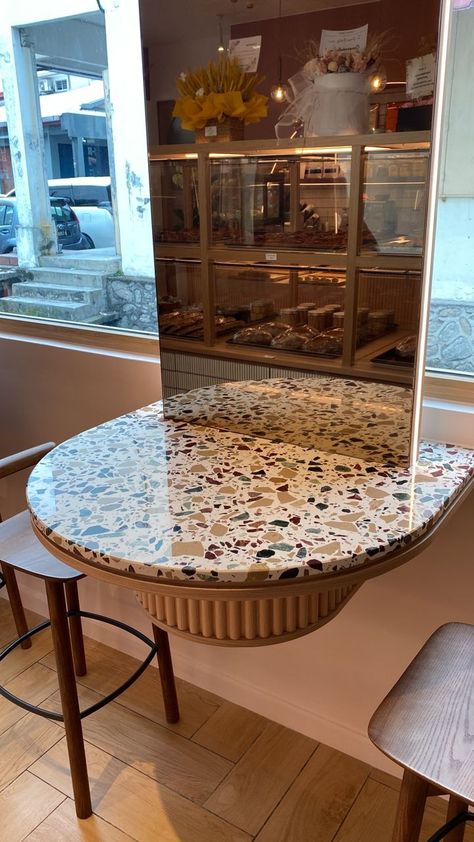 Tabletop,worktop picture feedback from Malaysia customer,original word:very beautiful,very nice. Dark Terrazzo Floor, Terrazzo Worktop, Terrazzo Cafe, Dark Terrazzo, Terrazzo Bar, Terrazzo Table Top, Terrazzo Dining Table, Terrazzo Table, Office Images