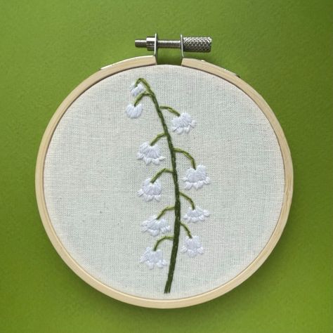 May 2022 - Lily of the Valley Pattern — Embellished Elephant Lily Of The Valley Outline, Lily Of The Valley Embroidery, Lily Of The Valley Pattern, Embroidery Blanket, Couching Stitch, Outline Embroidery, Mini Project, Pola Sulam, Stitch Lines