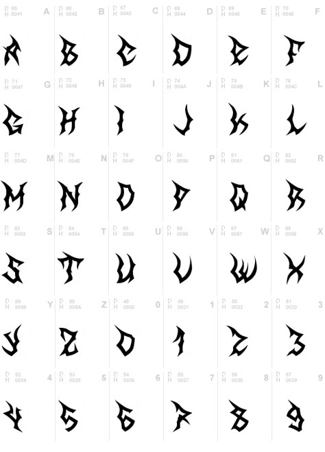 fonts Demonic Fonts Alphabet, Word Font Tattoo, Cybersigilism Letters, Cybersigilism Font, Spiky Font, Letras Cool, Alphabet Graffiti, Font Love, Cool Font