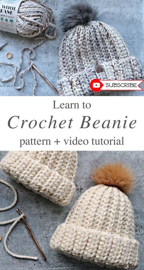 Easy Crochet Beanie Pattern And Tutorial - CrochetBeja Crochet Baby Cap, Crochet Hat Tutorial, Crochet Queen, Beanie Pattern Free, Easy Crochet Hat Patterns, Crochet Beanie Pattern Free, Crochet Hat For Beginners, Beanie Outfit, Crochet Baby Hat