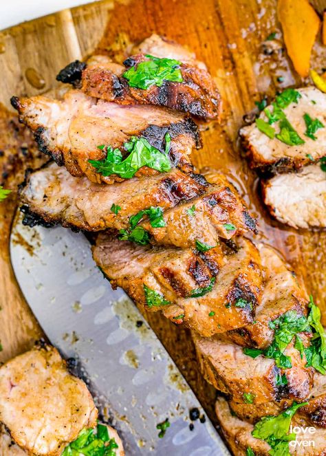 Pork Tenderloin On The Grill Pork Tenderloin On The Grill, Tenderloin On The Grill, Grilled Pork Tenderloin Recipes, Pork Tenderloin Marinade, Juicy Pork Tenderloin, Love From The Oven, Grilled Chicken Tenders, Leftover Pork, Grilled Pork Tenderloin