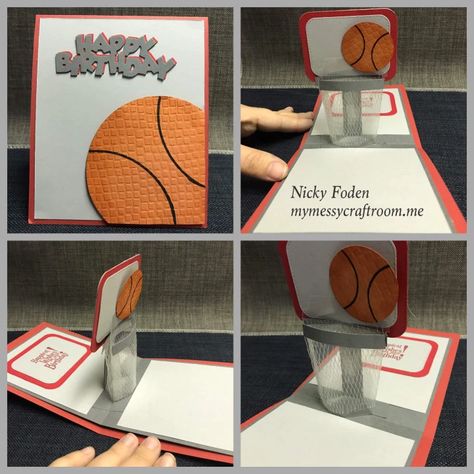 Basket Ball Pop-Up card – My Messy Craft Room Basketball Birthday Cards, Birthday Card For A Friend, Marble Bag, Card For A Friend, Messy Crafts, Teachers Day Card, Basketball Theme, Basketball Birthday, Basketball Net