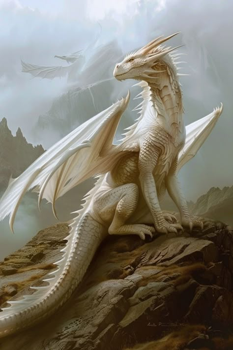 Platinum Dragon Dnd, Stone Dragon Art, Dragon Lying Down, White Mythical Creatures, White And Gold Dragon, White Dragon Aesthetic, White Dragon Art, Dragon Breeds, Sand Dragon