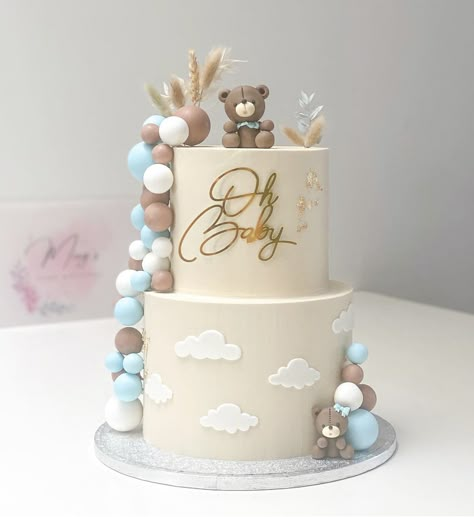 Gender Reveal Bear Cake, Gender Reveal Cake With Teddy Bears, Gender Reveal Teddy Bear Theme Cake, Bear And Balloon Cake, Teddy Bear With Balloons Cake, Cake 2 Tier, Bear Baby Shower Cake, 2 Tier Cake, Baby Shawer