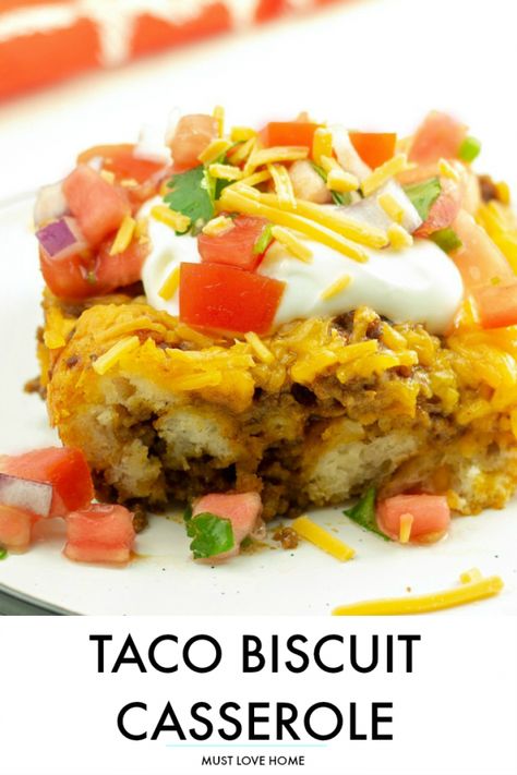 Biscuit Taco Casserole, Taco Pie With Biscuits, Taco Casserole With Biscuits, Taco Biscuit Bake, Fantastic Beasts Queenie, Taco Casserole Bake, Recipes Using Hamburger, Margarita Monday, Biscuit Casserole