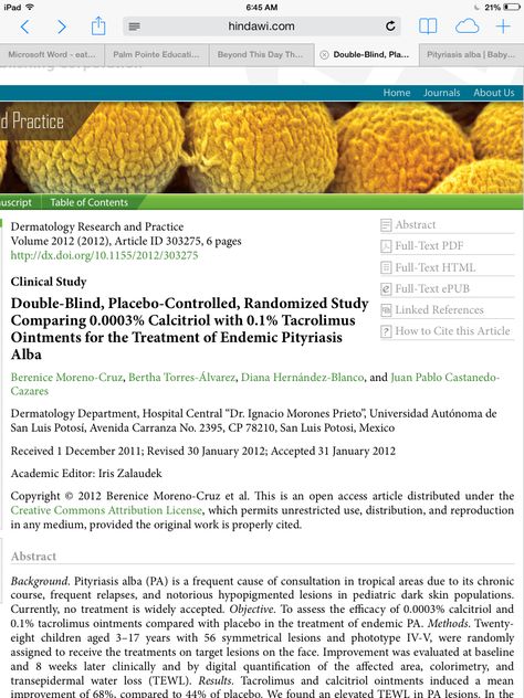 This study indirectly helped my son's condition of Pityriasis Alba.... A MUST READ   http://www.hindawi.com/journals/drp/2012/303275/ Pityriasis Alba, Double Blinds, Good Habits, Healthy Mind, Dermatology, Must Read, Immune System, Conditioner, Health