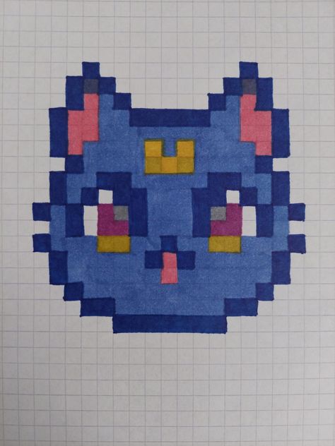 Cute Pixel Art Grid, Pixel Art Chat, Pixel Art Stitch, Pixel Art Facil, Moon Pixel Art, Pixel Art Cat, Pixel Kawaii, Perler Designs, Anime Pixel