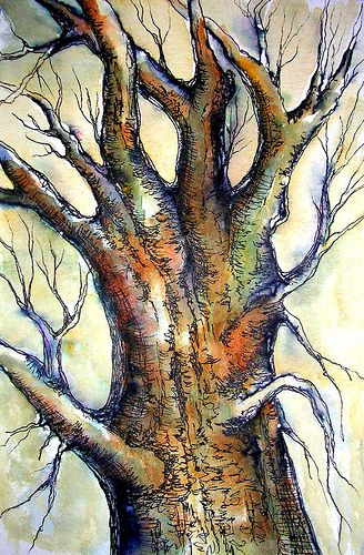 TREE IN WATERCOLOR & INK FOR SUSANNA RICHARDSON..Click on it to read the story about it on Flickr..♥ Paint Trees, Tree Watercolor Painting, Old Tree, Burnt Sienna, Watercolor Ink, Watercolor Trees, Tree Drawing, Pen And Watercolor, Pen Art