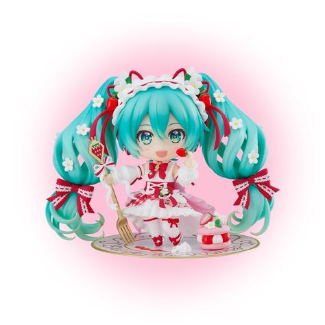 Strawberry Miku Nendoroid, Nendoroid Icon Png, 15th Anniversary Miku, Miku Variants, Miku Anniversary, Strawberry Miku, Nendoroid Icon, Hatsune Miku 15th Anniversary, Miku Figures