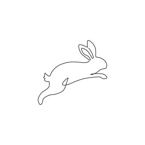 Jumping Rabbit Tattoo, Line Drawing Rabbit, One Line Rabbit, Bunny Line Drawing, Jumping Rabbit, Line Graphic, Animal Mascot, Rabbit Drawing, Rabbit Tattoos