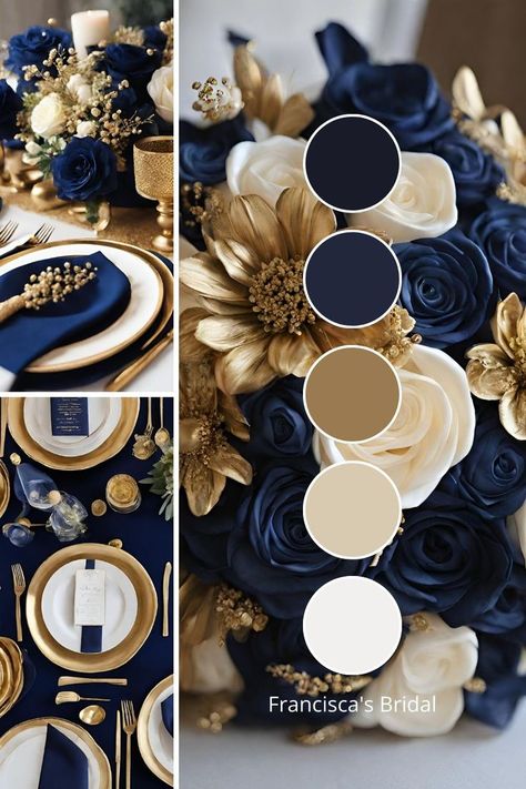 Wedding Color Palette Ideas, Wedding Theme Color Schemes, Blue And Gold Wedding, Winter Wedding Color Palette, Wedding Color Pallet, Wedding Theme Ideas, Decoration Evenementielle, Color Palette Ideas, Tafel Decor