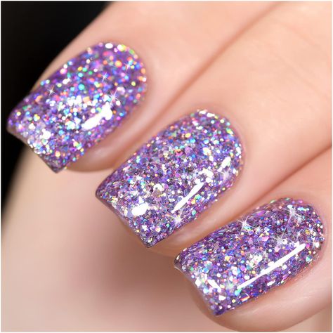 European Nails, Nude Nails With Glitter, Clear Glitter Nails, Purple Gel Nails, Light Purple Nails, Glitter Gel Nail Polish, Purple Glitter Nails, Black Nails With Glitter, Glittery Nails