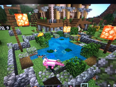 Axolotl Tank Minecraft Ideas, Axolotl Pond Ideas Minecraft, Axolotl Farm Minecraft, Axolotl Pond Minecraft, Mincraft Axalotal Pond, Axolotl Sanctuary Minecraft, Easy Minecraft Houses, Minecraft Houses, Minecraft