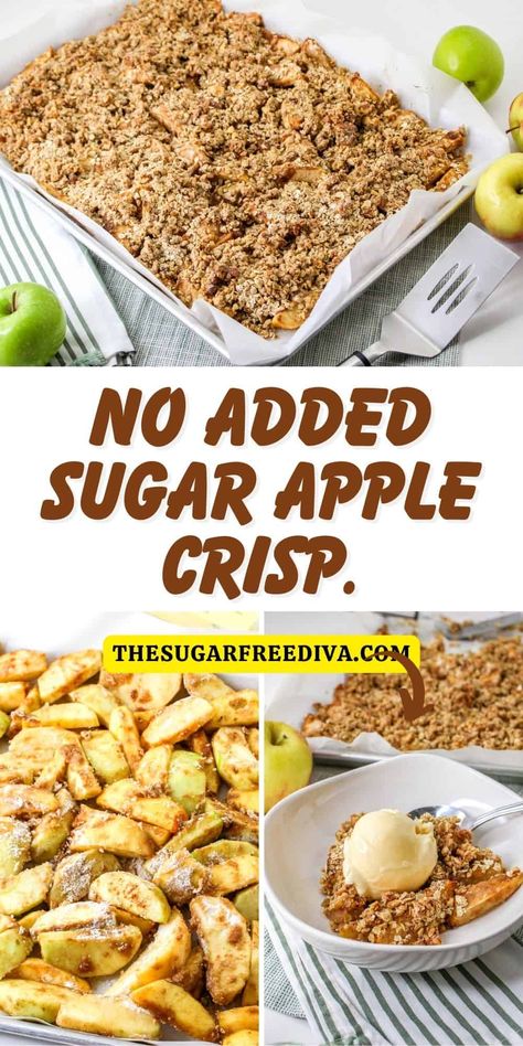 Low Sugar Apple Crisp Recipe, Apple Recipes No Sugar, Sugar Free Apple Crisp, Oats Baked, Apple Crisp No Oats, Apple Crisp Recipe Healthy, Healthy Apple Crisp, Baked Apple Recipes, Apple Desserts Easy